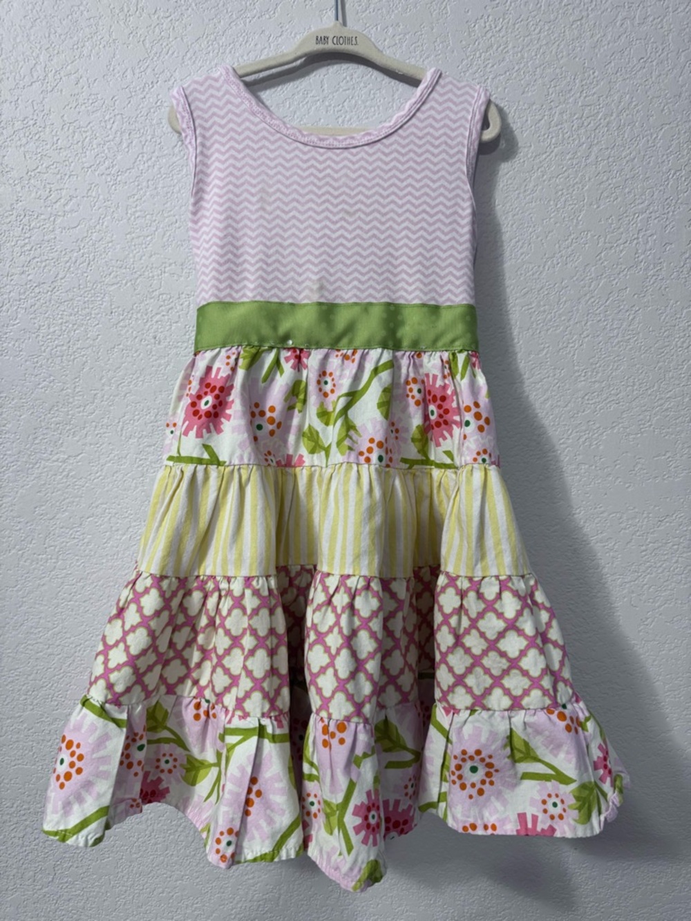 Haute Baby Mae Garden Girls' Pink Floral Tiered Dress. Size 6Y.